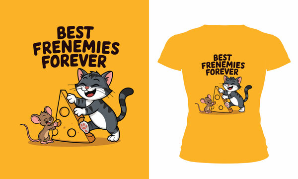Best Frenemies Forever T-Shirt - Funny Cat and Mouse Cartoon Tee