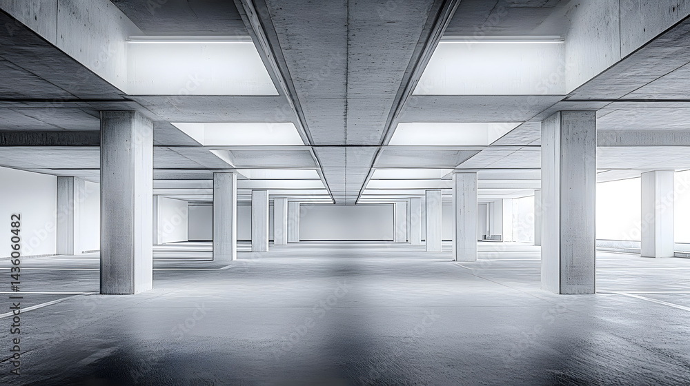 Poster white minimal architecture building background empty wide space for mock up, concrete floor car park