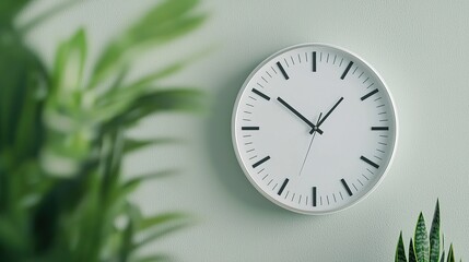 Modern white wall clock closeup in minimalist interior home decor serene environment high-quality image