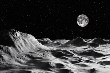Lunar landscape under a full moon