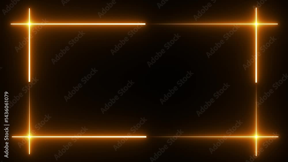 Poster glowing neon yellow light flash, square, empty square geometric abstract animation. abstract neon la