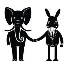 Political Unity Silhouette of Elephant and Donkey Shaking Hands Minimalist Design