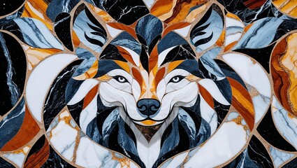 Wolf marble mosaic abstract design pattern artwork