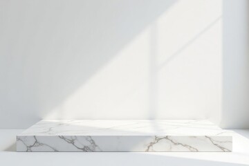 Gleaming white marble slab against stark white backdrop, simplicity, elegant