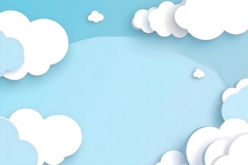 Pastel blue sky background with layered paper cut clouds. Adorable cartoon weather scene with a 3D effect and ample copy space for design projects or children's themes