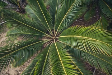 Coconut leaves aerial view.