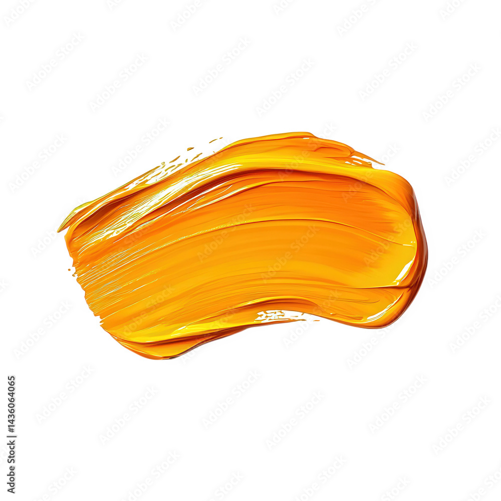 Poster vibrant orange paint stroke on a white background. showcasing the texture and fluidity of the paint 