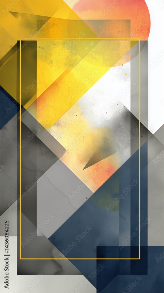 Poster abstract geometric design with vibrant colors and layered shapes. frame overlay concept.