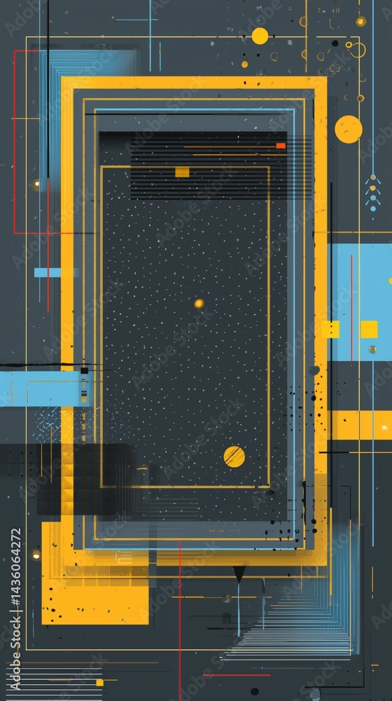Poster abstract geometric design with vibrant colors and celestial elements. frame overlay concept.