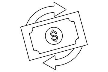Dollar icon continuous single line art drawing of white background 