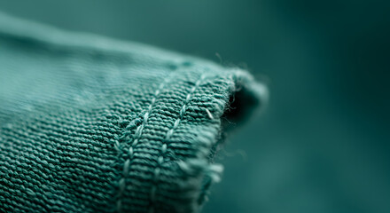 Close Up Of Turquoise Fabric Showing The Texture And Stitching