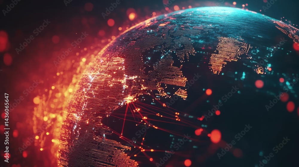 Poster futuristic globe with digital connections, a detailed 3d render of a glowing globe showing digital c