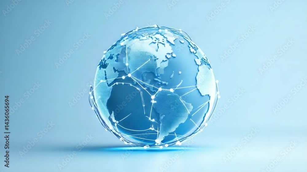 Poster abstract glowing globe with light connections representing global communication and technology in bl