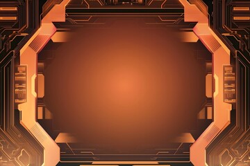 Futuristic sci-fi technology interface with a glowing orange cybernetic frame, ideal for high-tech digital presentations or abstract backgrounds