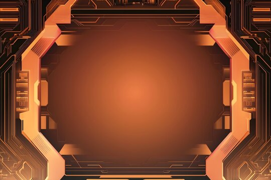 Futuristic sci-fi technology interface with a glowing orange cybernetic frame, ideal for high-tech digital presentations or abstract backgrounds