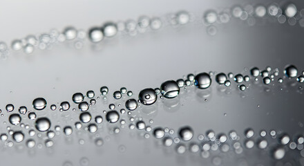 Abstract Dew Droplets on Spiderweb Silk Strands Close Up View