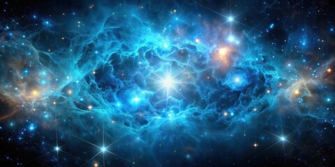 Fototapeta premium Cosmic Nebula with Glowing Blue Molecules, cosmic nebula, dark background