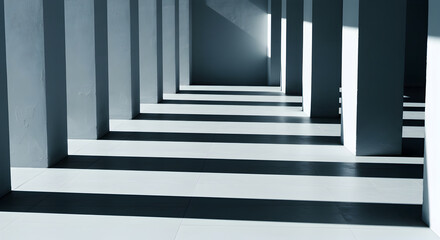 Obraz premium Geometric Composition Of Parallel Pillars With Striking Shadows In Modern Architecture