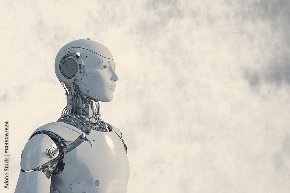 Aufkleber futuristic humanoid robot with advanced artificial intelligence looking towards the future, a concep