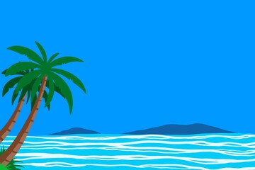 Tropical Beach Scene with Palm Trees and Ocean