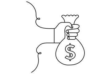 Dollar icon continuous one line drawing with editable stroke