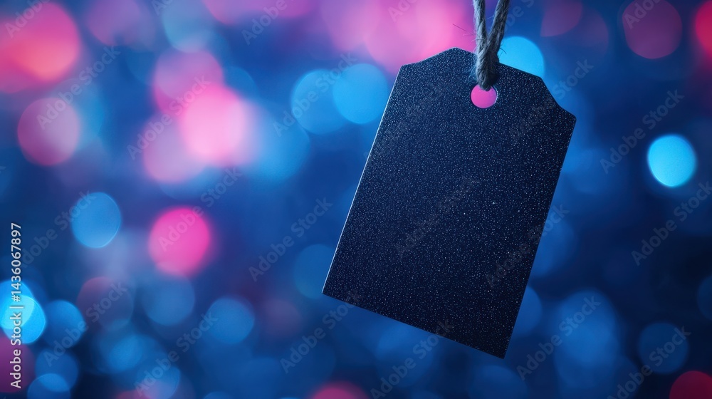 Poster elegant blank tag against colorful soft bokeh background for stylish labeling and creative design