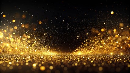 Obraz premium Golden Dust Particles on Black Background, cosmic dust, metallic sheen