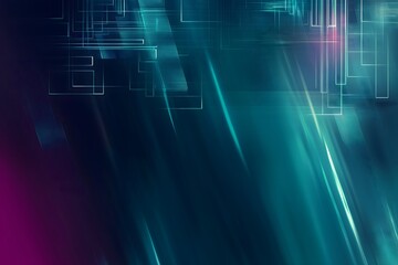 Abstract futuristic technology background with glowing teal and blue geometric shapes and light streaks creating a digital data visualization concept