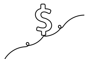 Dollar icon continuous one line drawing with outline vector illustration