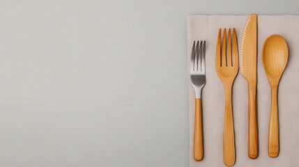 Collection of Eco-Friendly Reusable Metal Straws and Bamboo Cutlery Set with Cloth Napkin for Sustainable Dining Experience