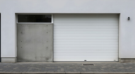 Fototapeta premium Modern Facade With Concrete And Metal Door In Exterior View