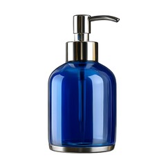 Fototapeta premium A soap dispenser with a silver pump, isolated on a white background