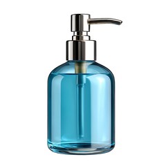 Fototapeta premium A soap dispenser with a silver pump, isolated on a white background