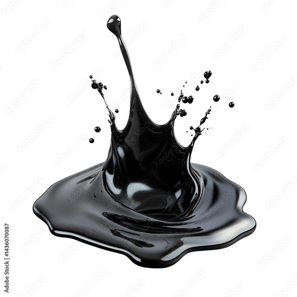 Fototapete a splash of black liquid. resembling paint or oil. creating dynamic droplets and a smooth puddle on 