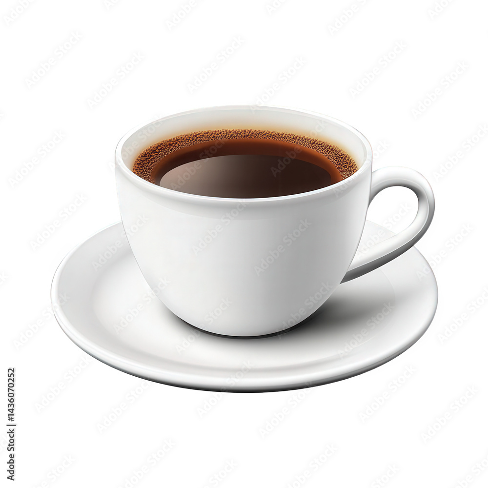 Poster simple. elegant white coffee cup filled with dark coffee. resting on a matching saucer the clean and minimalistic design highlights the beverage. emphasizing its warmth and inviting nature. making it