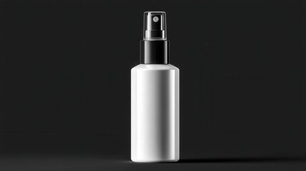Minimalist White Spray Bottle on Dark Background with Shadows
