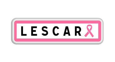 Panneau de sortie de Lescar, Pyrénées-Atlantiques, Nouvelle-Aquitaine avec Ruban Octobre Rose