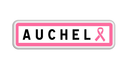 Panneau de sortie d'Auchel, Pas-de-Calais, Hauts-de-France avec Ruban Octobre Rose