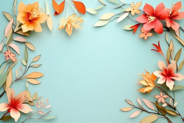 Obraz premium Colorful paper flowers arranged in a delicate border design.