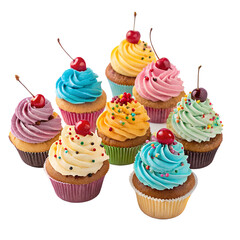 collection set of colorful cupcakes on transparent background png
