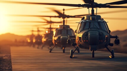 Fototapeta na wymiar Armed helicopters patrol desert terrain images
