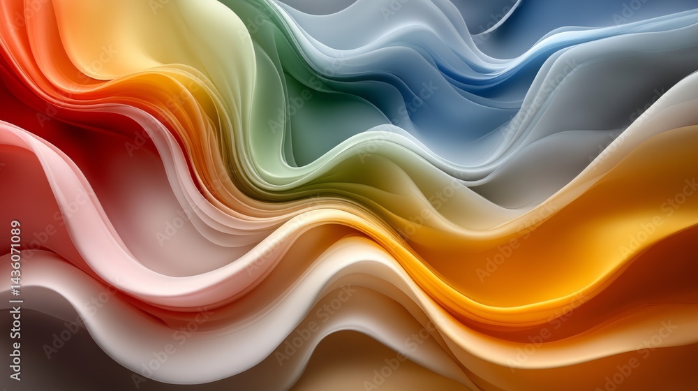 Poster colorful flowing artistic abstraction: a mesmerizing blend of vibrant colors dance and intertwine, c