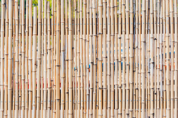 Close up image of the bamboo trunks fence.