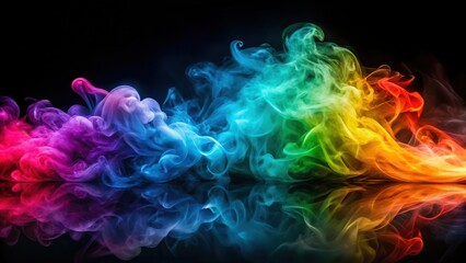 Fototapeta premium Vibrant colorful smoke waves reflecting on a dark surface, creating an otherworldly atmosphere