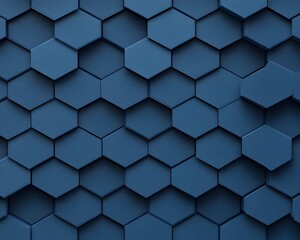 Fototapeta premium Abstract background of dark blue hexagonal shapes with 3D depth, creating a textured, geometric pattern