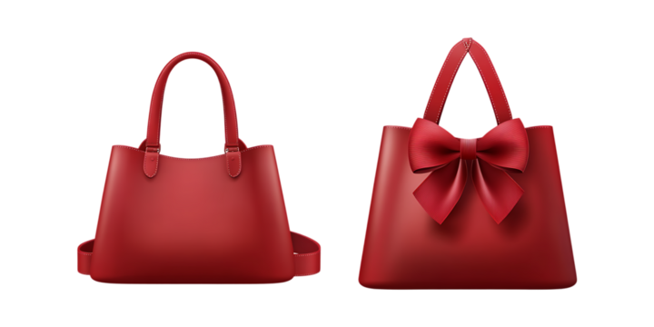 Red leather tote bag fashion accessory women handbag designer style elegant luxury shopping merchandise isolated on a transparent background.