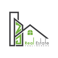 initial monogram logo for real estate with Home and Building shape creative design.