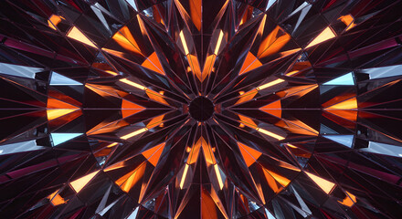 Abstract Star Burst With Geometric Diamond Shapes Orange And Blue