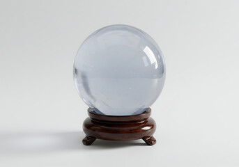 Large Clear Quartz Crystal Ball on Wooden Stand
