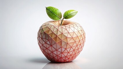 Geometric Apple with Delicate Leaf Pattern, abstract geometry, fruit